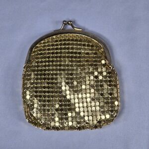 Vintage Warren Reed Gold Metal Mesh Clutch Mini Evening Bag Kiss Lock Disco Glam